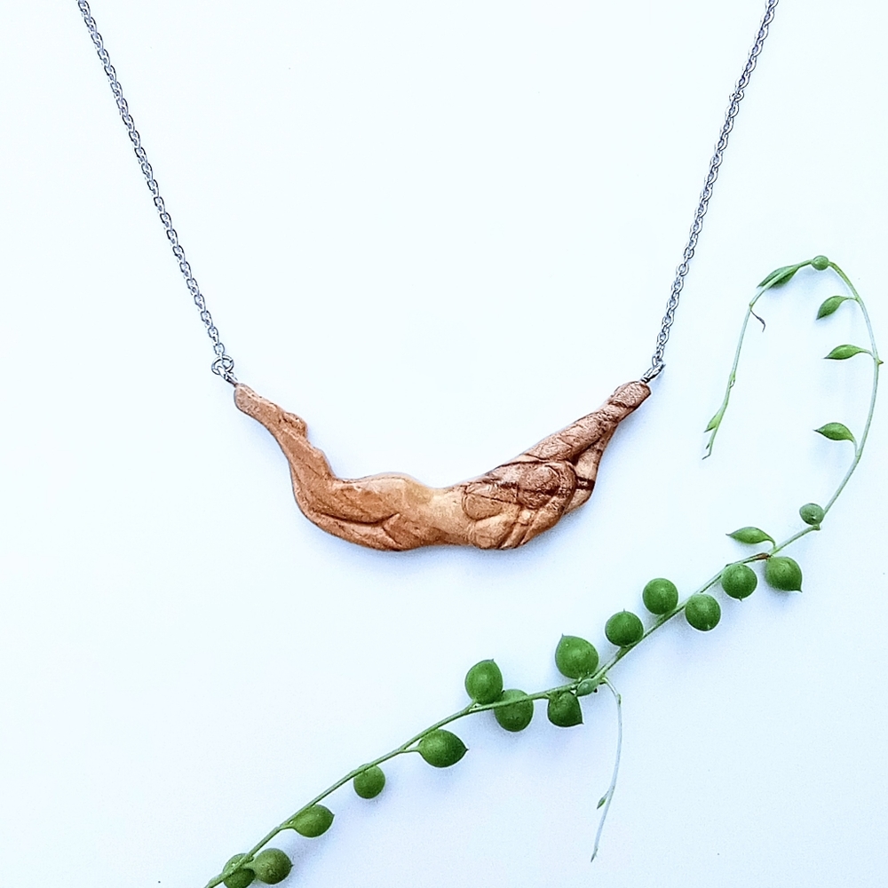 Goddess Necklace, Naked Woman Pendant, Wood Jewelry
